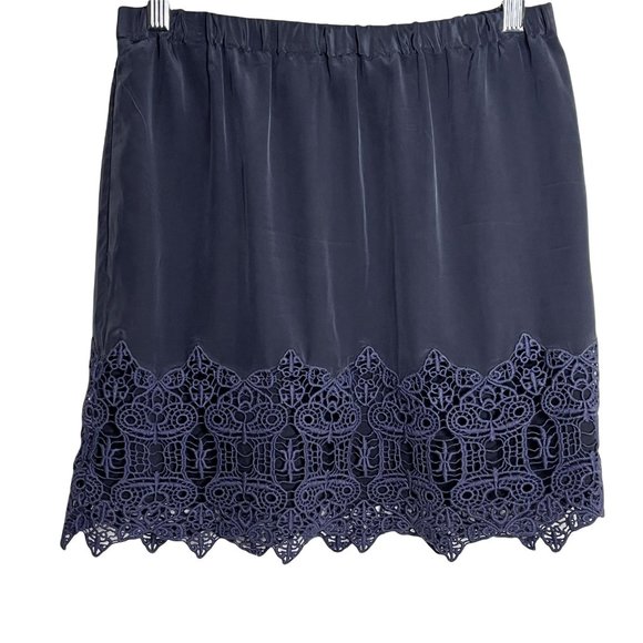 Club Monaco Dresses & Skirts - Club Monaco Womens Silk Shift Skirt Pull On Solid Blue Lace Trim Pockets Size 2